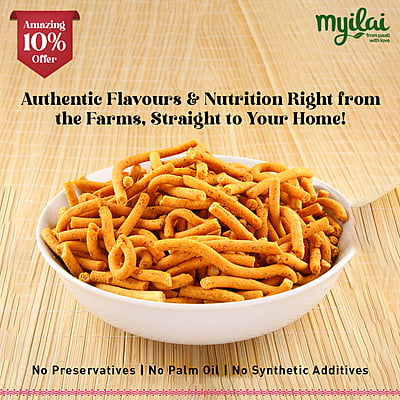 Bowl of Millet Kara Sev with: Authentic flavors, no preservatives, no palm oil, no additives Bowl of Millet Kara Sev with: Authentic flavors, no preservatives, no palm oil, no additives